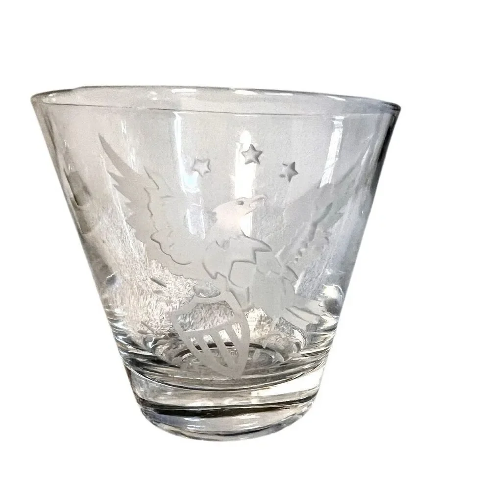 Vintage Etched Glass, Eagle With Shield, Patriotic, Whiskey Glass, Cocktail